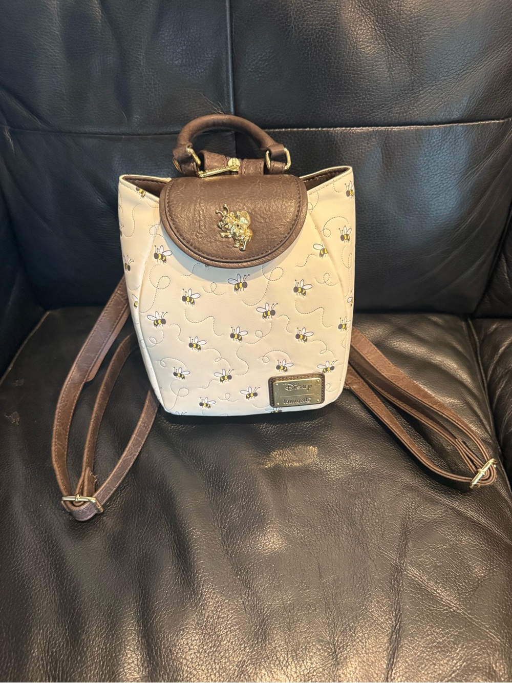 Loungefly x Disney Winnie the Pooh Beige and Brown Bee Print Mini Backpack